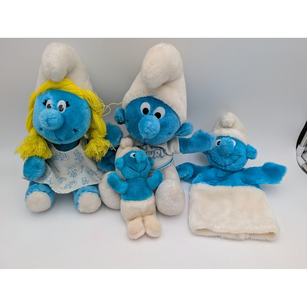 Wallace Berrie Peyo Smurfs Plush Lot Blue Smurfette Baby Smurf Hand Puppet 1981